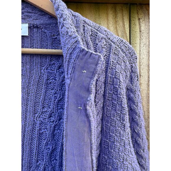 Vintage Periwinkle Cable-Knit Cardigan (Talbots, Made in USA) Purple Lavender - Picture 7 of 9
